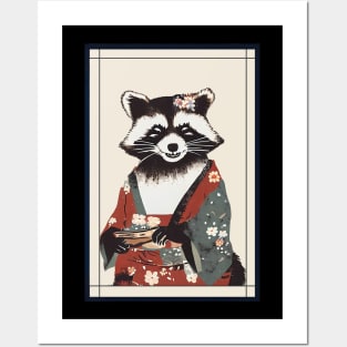 Raccoon with kimono japanese vintage Posters and Art